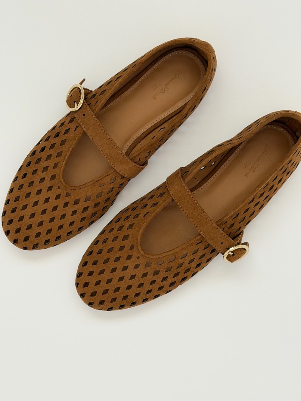 Universal Thread Tan Perforated Mary Jane Flats with Buckle Accent